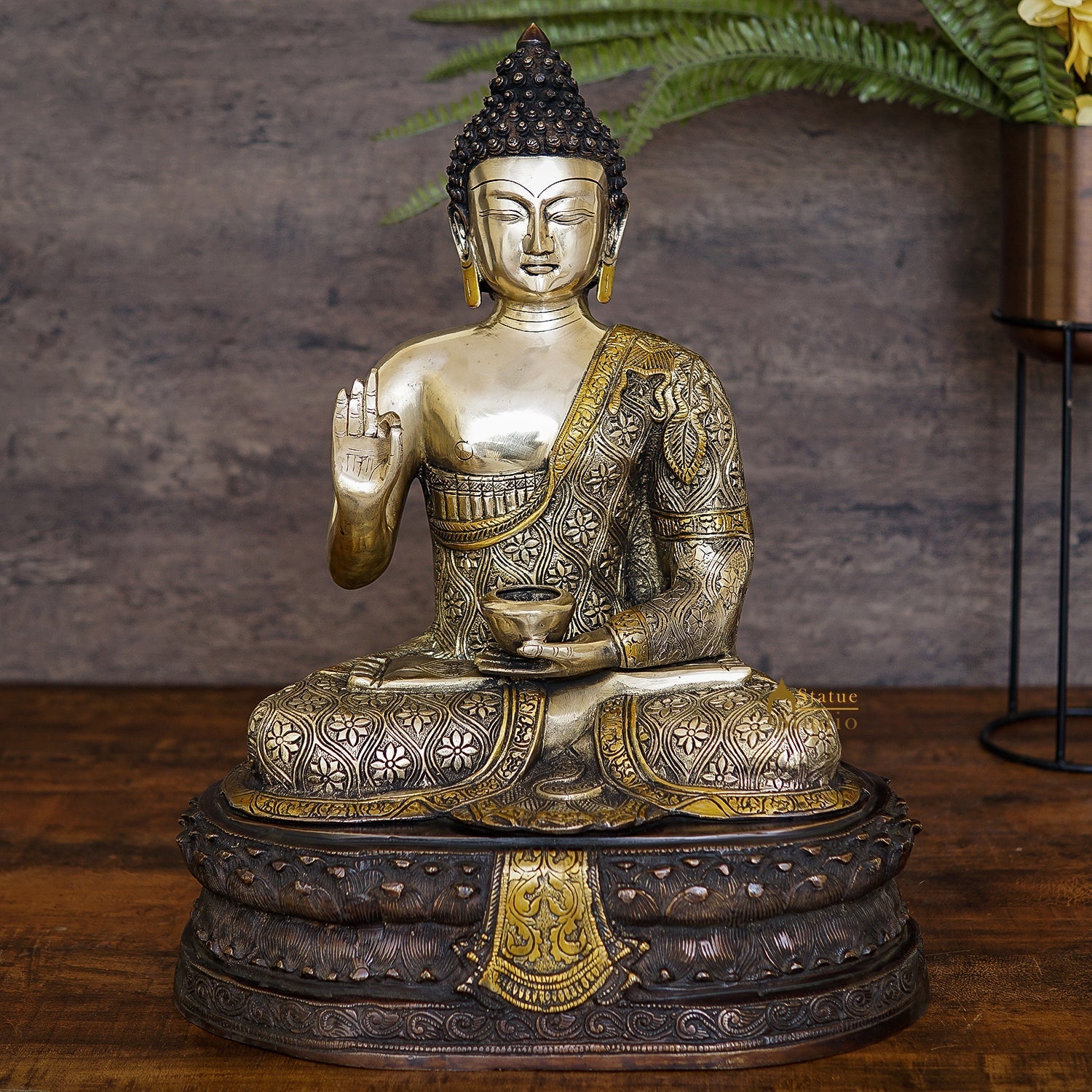 Brass Large Buddha Statue Finely Crafted For Home Decor Showpiece 20" - Eco-friendly - Sama Homes