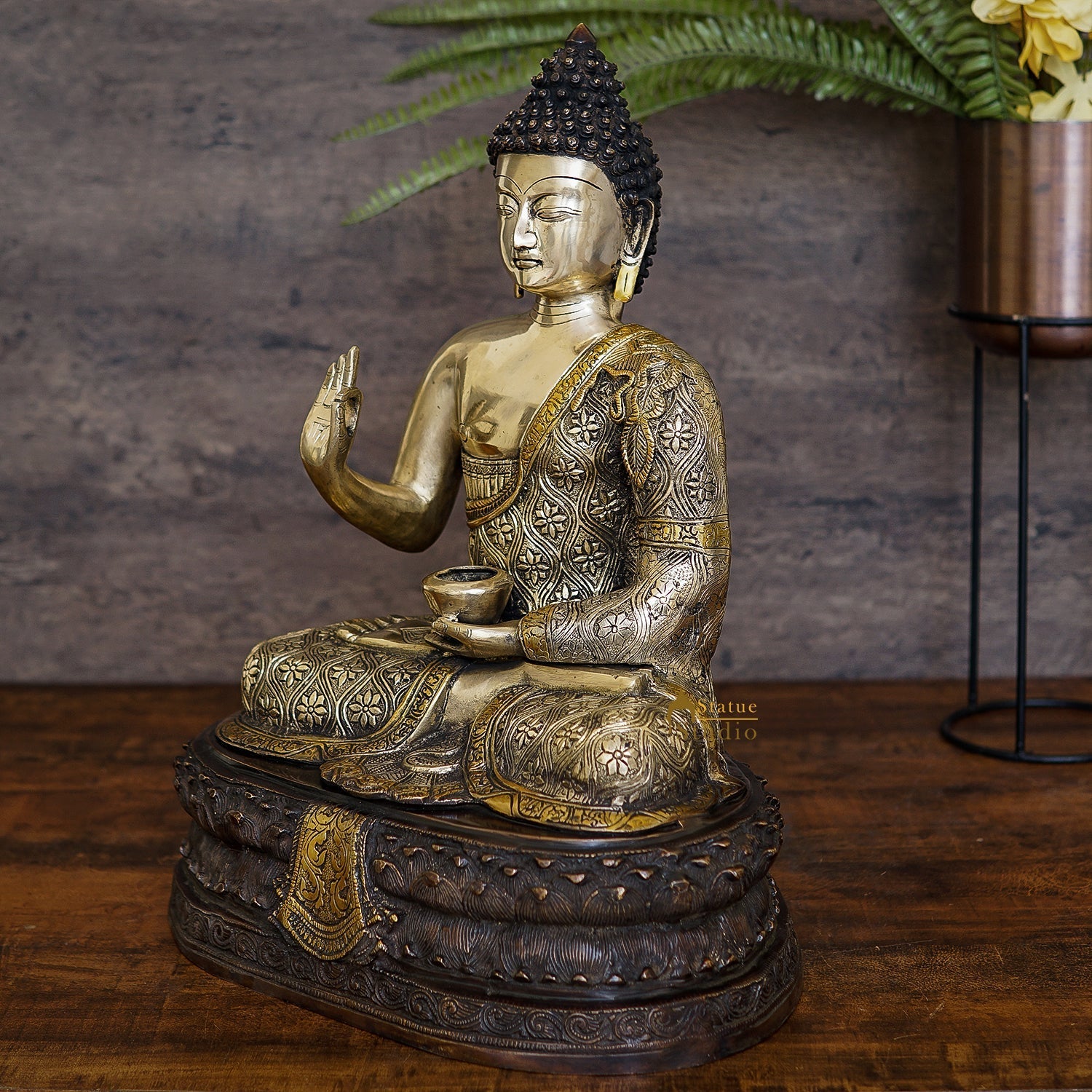 Brass Large Buddha Statue Finely Crafted For Home Decor Showpiece 20" - Image 2