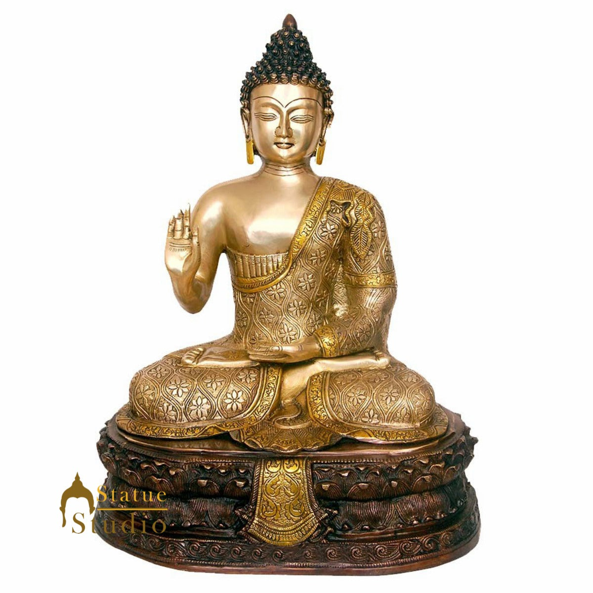 Brass Large Buddha Statue Finely Crafted For Home Decor Showpiece 20" - Image 4