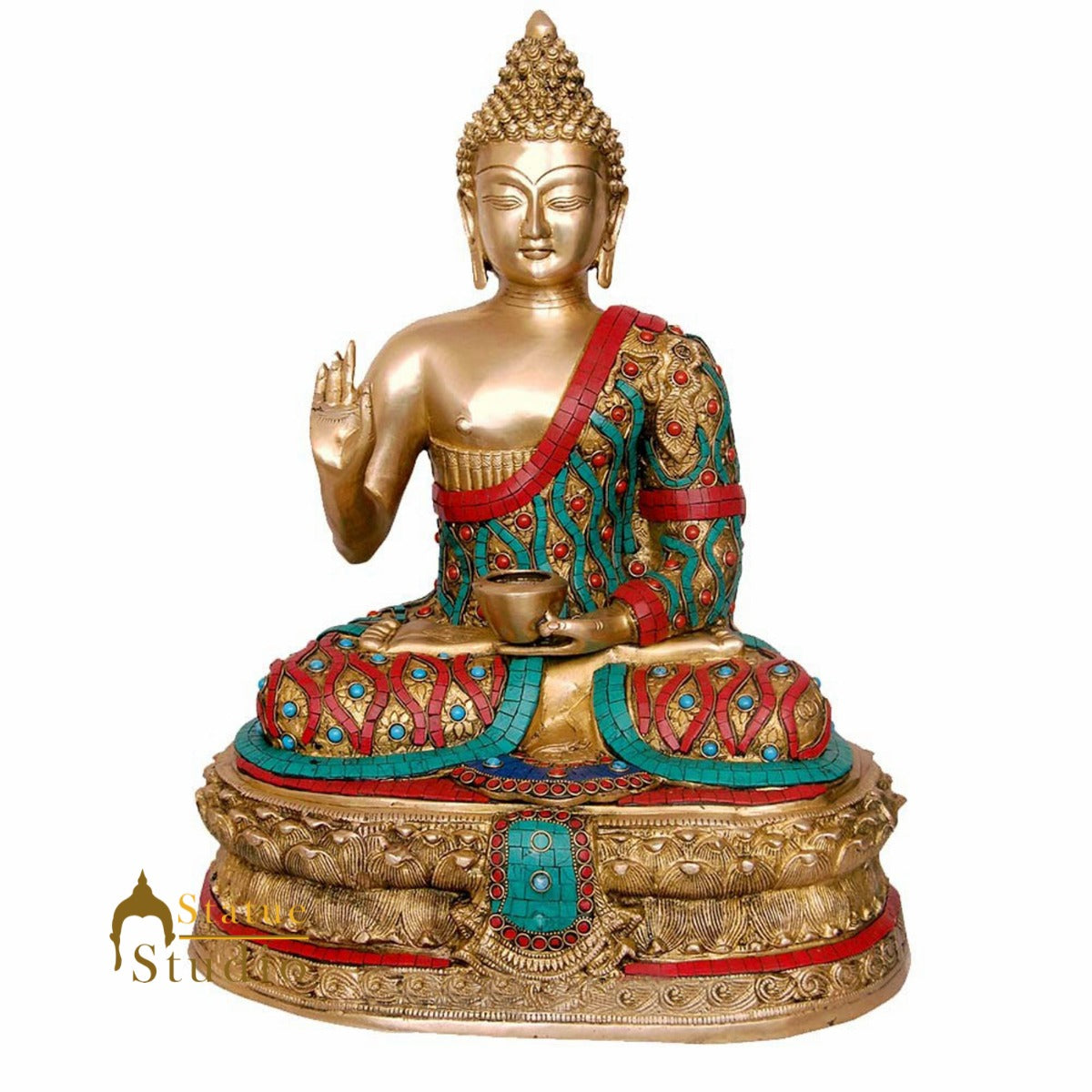 Indian Brass Tibet Buddhism God Buddha Inlay Décor Statue Gift Idol For Sale 20" - Image 2