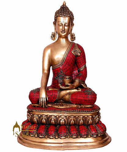 Large Home Office Room Décor Brass Buddha Inlay Statue Big Idol For Sale 22" by vendor-unknown - Buddha