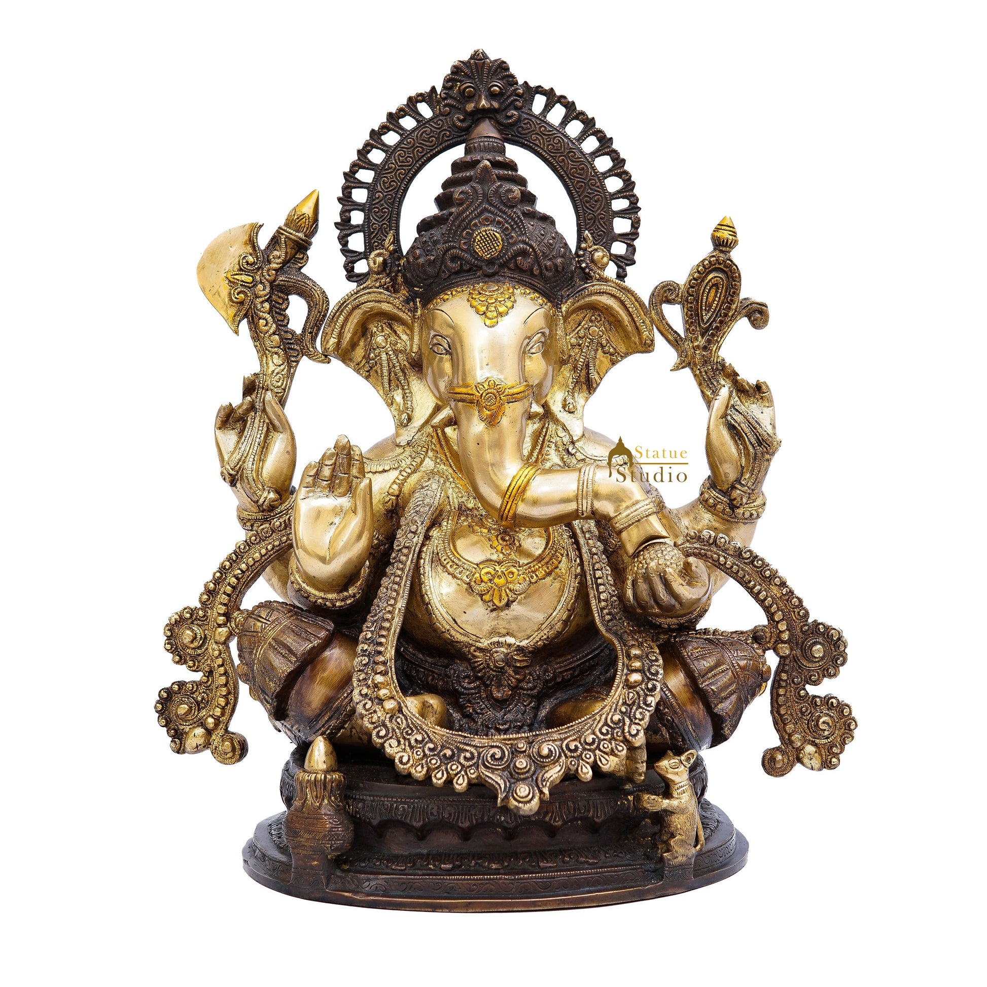 Brass Large South Indian Style Ganesha Statue Antique Finish Lucky for Home Decor 20" - Image 2