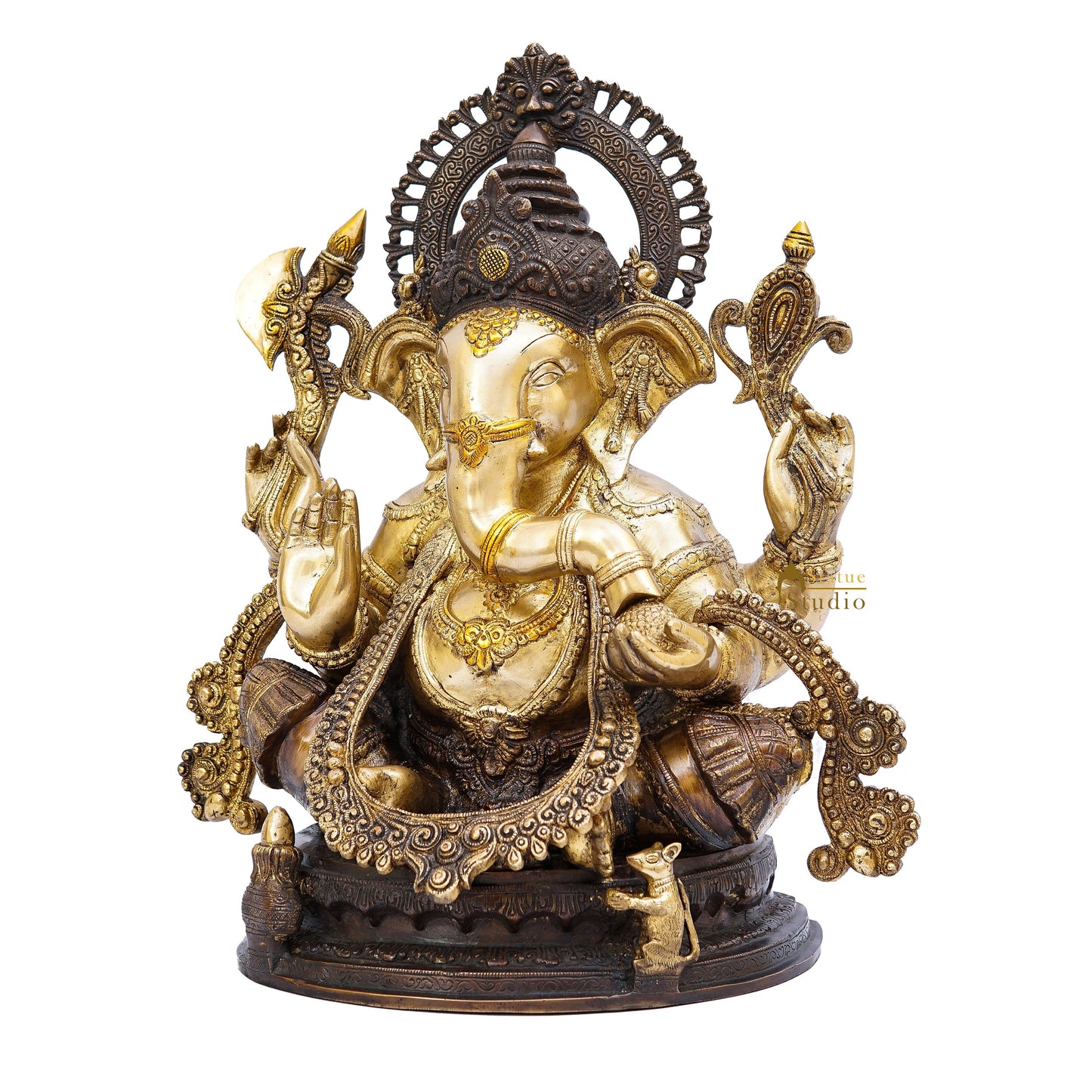 Brass Large South Indian Style Ganesha Statue Antique Finish Lucky for Home Decor 20"