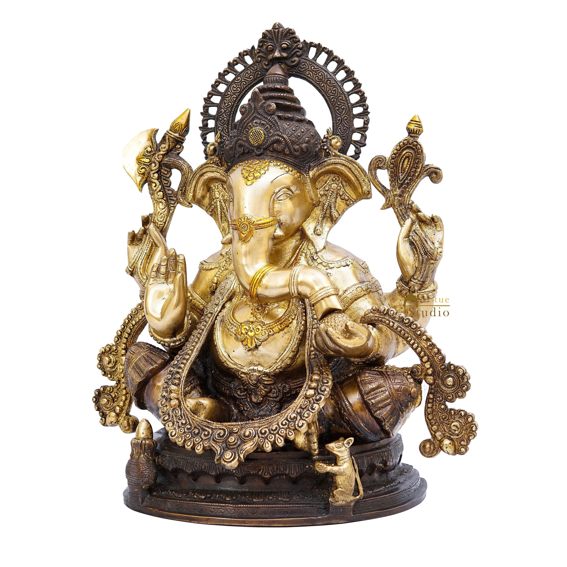 Brass Large South Indian Style Ganesha Statue Antique Finish Lucky for Home Decor 20" - Image 3