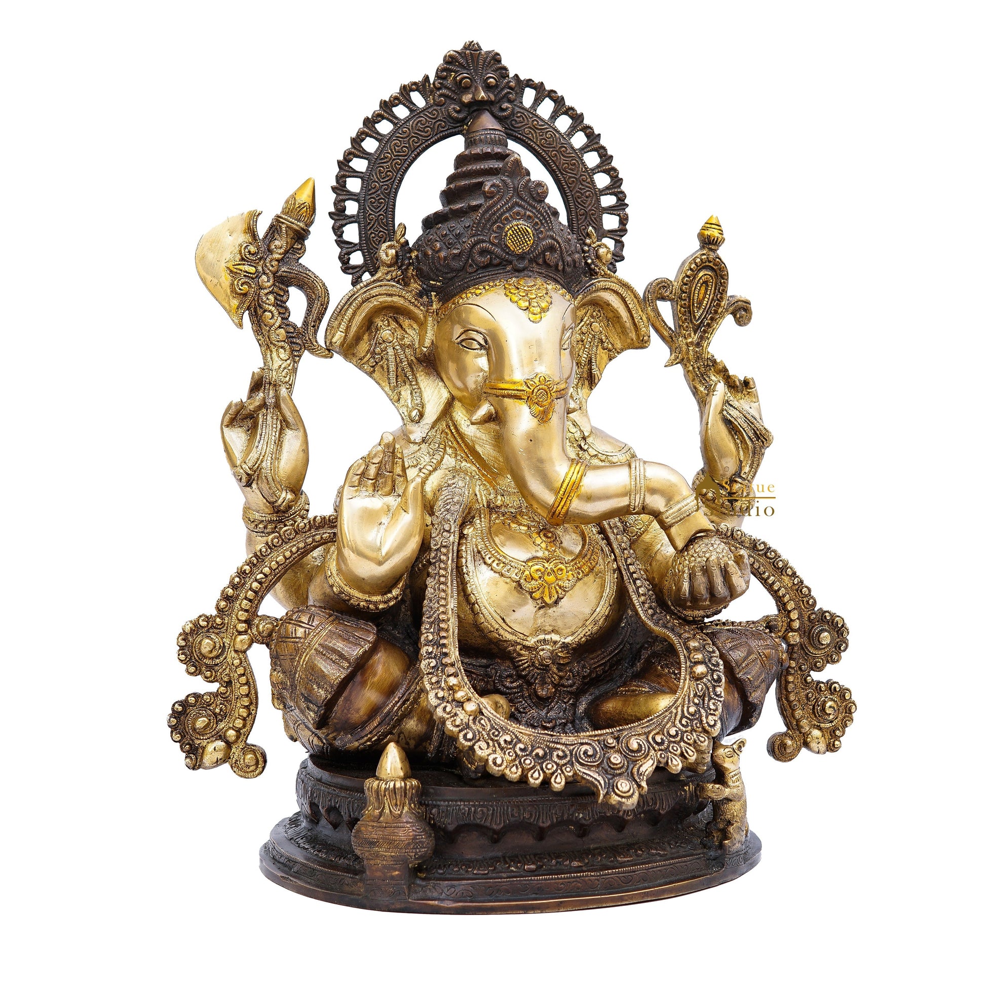 Brass Large South Indian Style Ganesha Statue Antique Finish Lucky for Home Decor 20" - Image 4
