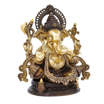 Brass Large South Indian Style Ganesha Statue Antique Finish Lucky for Home Decor 20" by vendor-unknown - Hindu Gods (View 4)