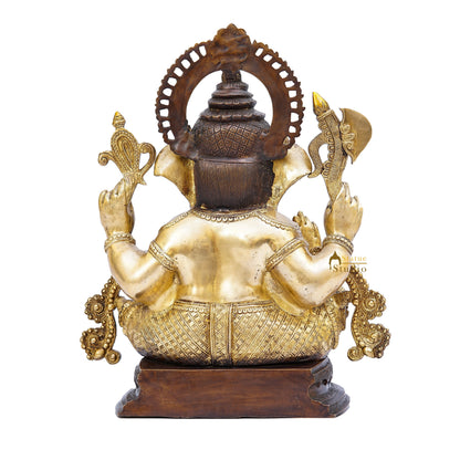Brass Large South Indian Style Ganesha Statue Antique Finish Lucky for Home Decor 20" by vendor-unknown - Hindu Gods (View 5)