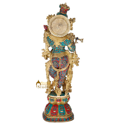 Brass Very Fine Inlay Krishna Religious Gift Décor Statue Masterpiece Idol 29" by vendor-unknown - Hindu Gods (View 4)