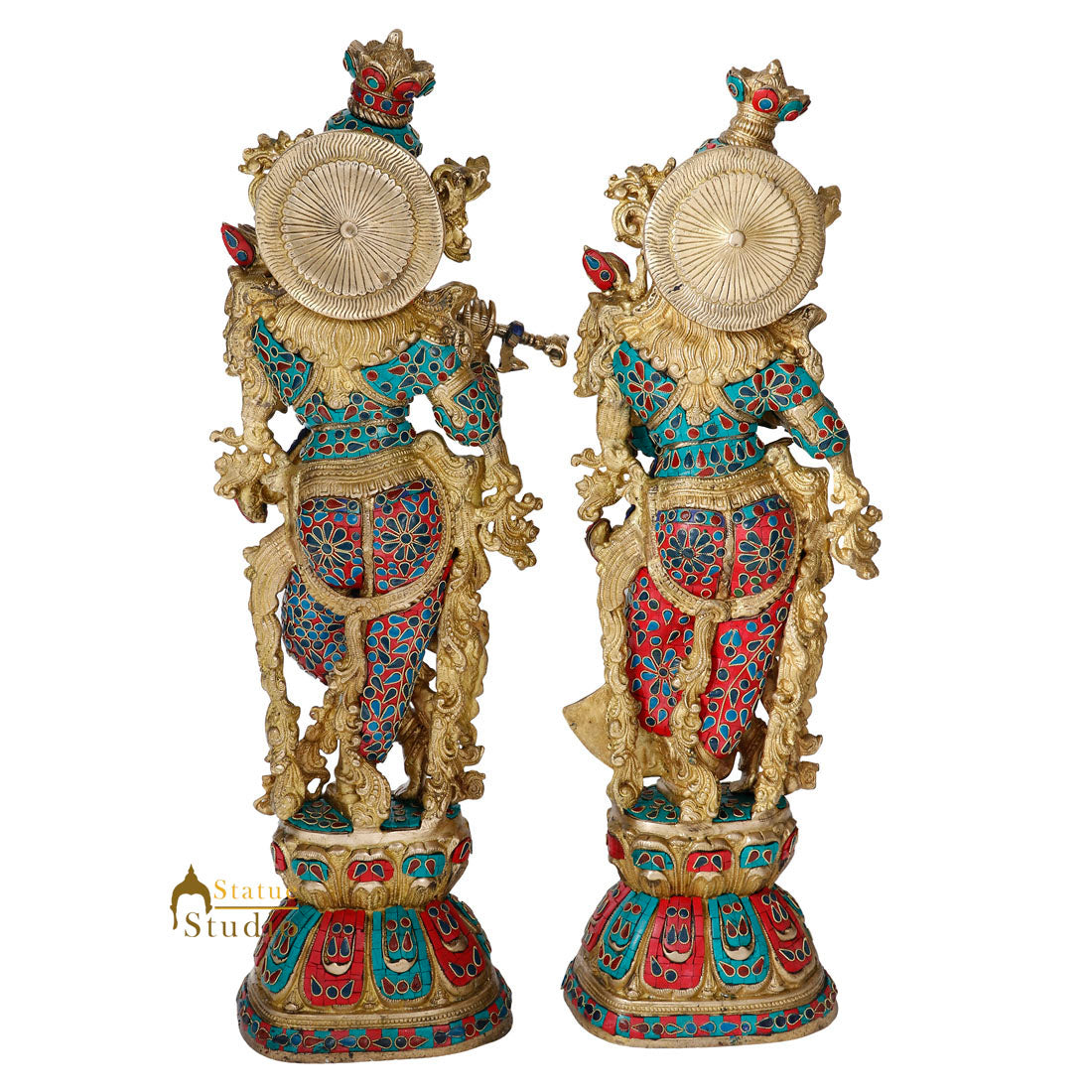 Brass Fine Inlay Radha Krishna Religious Gift Décor Statue Masterpiece Idol 29" - Image 3