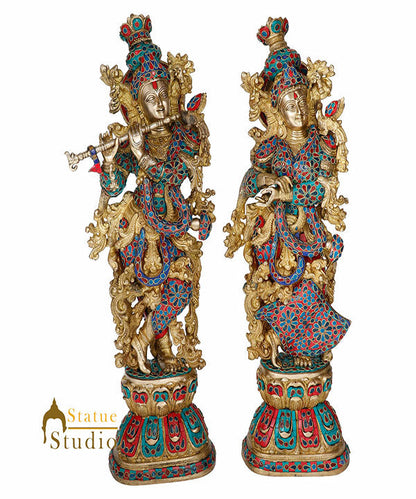 Brass Fine Inlay Radha Krishna Religious Gift Décor Statue Masterpiece Idol 29" by vendor-unknown - Hindu Gods (View 2)
