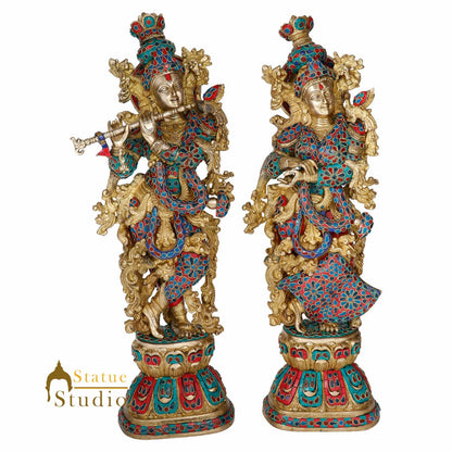Brass Fine Inlay Radha Krishna Religious Gift Décor Statue Masterpiece Idol 29" by vendor-unknown - Hindu Gods