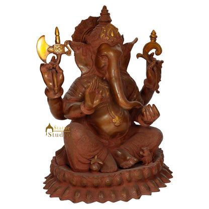 Large Antique Finish Lord Ganpati Murti Fine Ganesh Lucky Décor Gift Statue 22" by vendor-unknown - Hindu Gods (View 3)