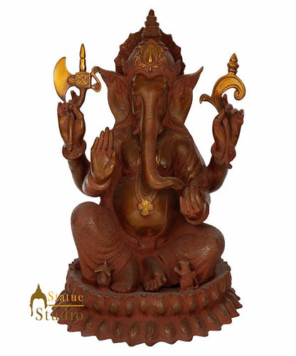 Large Antique Finish Lord Ganpati Murti Fine Ganesh Lucky Décor Gift Statue 22" by vendor-unknown - Hindu Gods