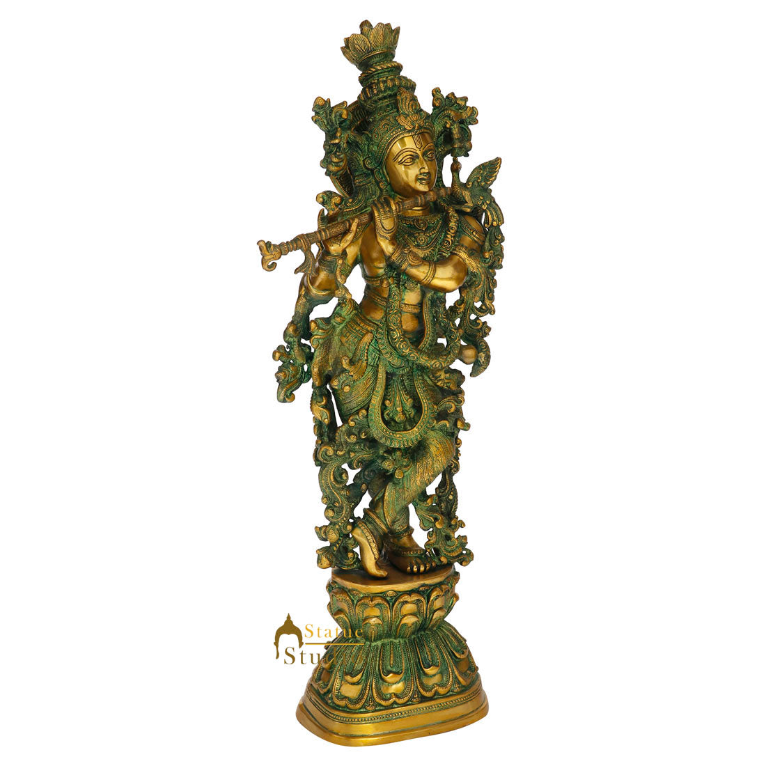 Indian Brass Lord Krishna God Statue Murti Religious Décor Idol Showpiece 29" - Image 3