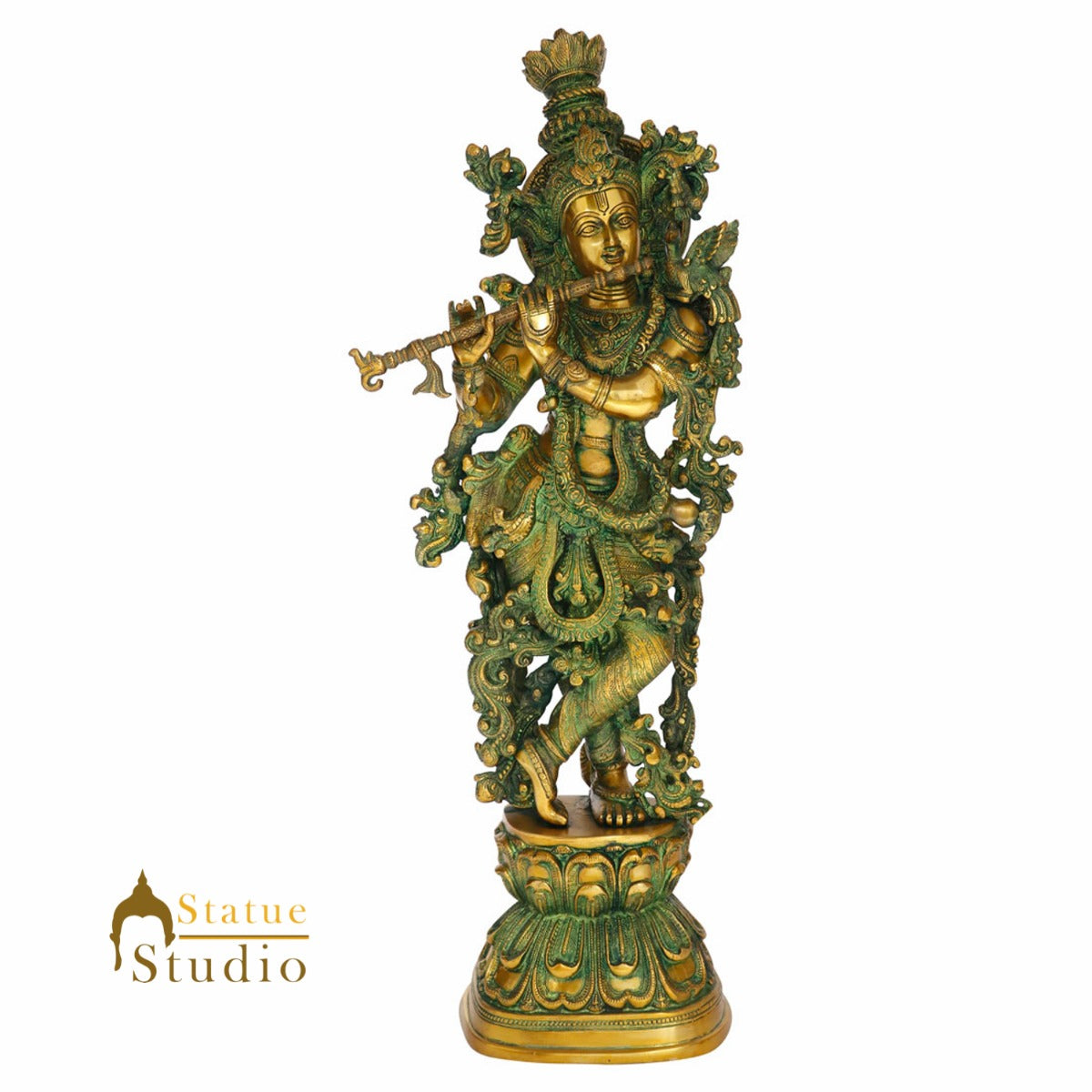 Indian Brass Lord Krishna God Statue Murti Religious Décor Idol Showpiece 29"