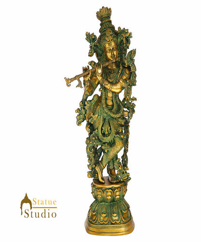 Indian Brass Lord Krishna God Statue Murti Religious Décor Idol Showpiece 29" by vendor-unknown - Hindu Gods