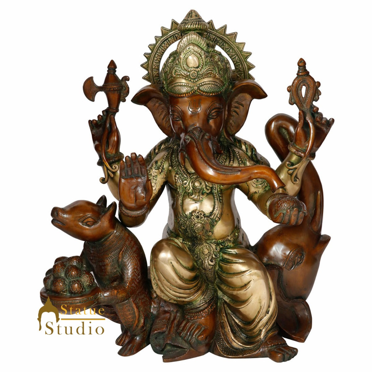 Exclusive Fine Large Ganpati Idol With Mouse Ganesha Religious Décor Statue 22" - Image 2