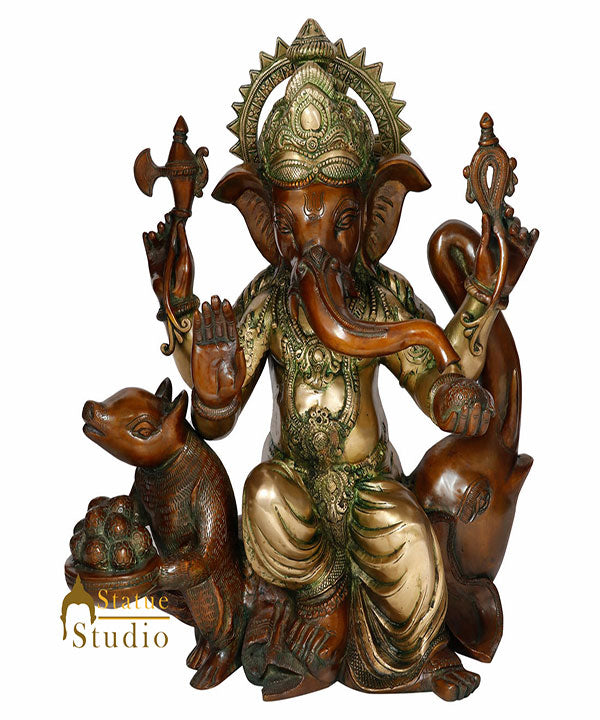 Exclusive Fine Large Ganpati Idol With Mouse Ganesha Religious Décor Statue 22" - Eco-friendly - Sama Homes
