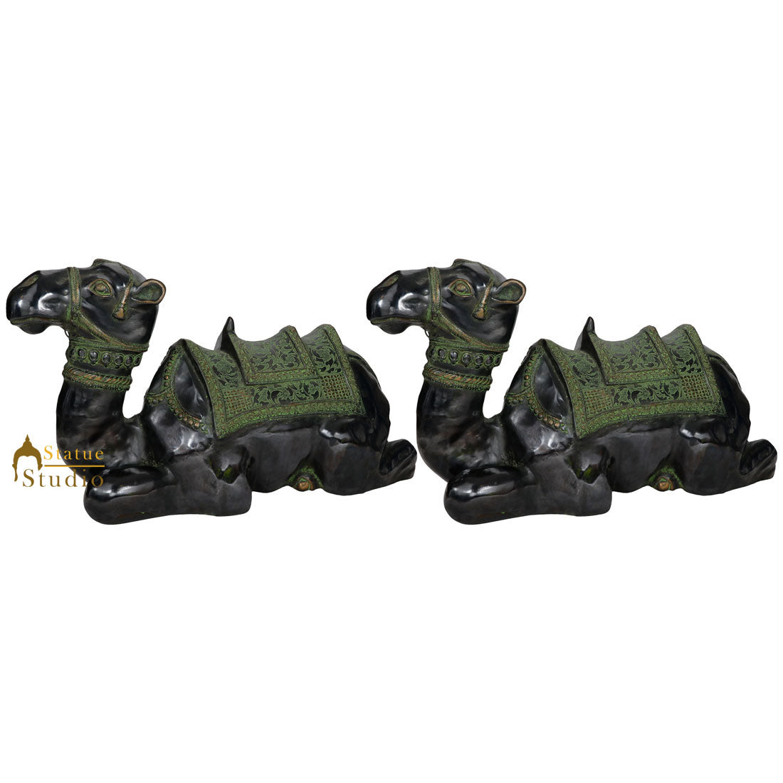 Indian Brass Home Garden Décor Sitting Camel Statue Figurine Showpiece Pair 17" - Image 3