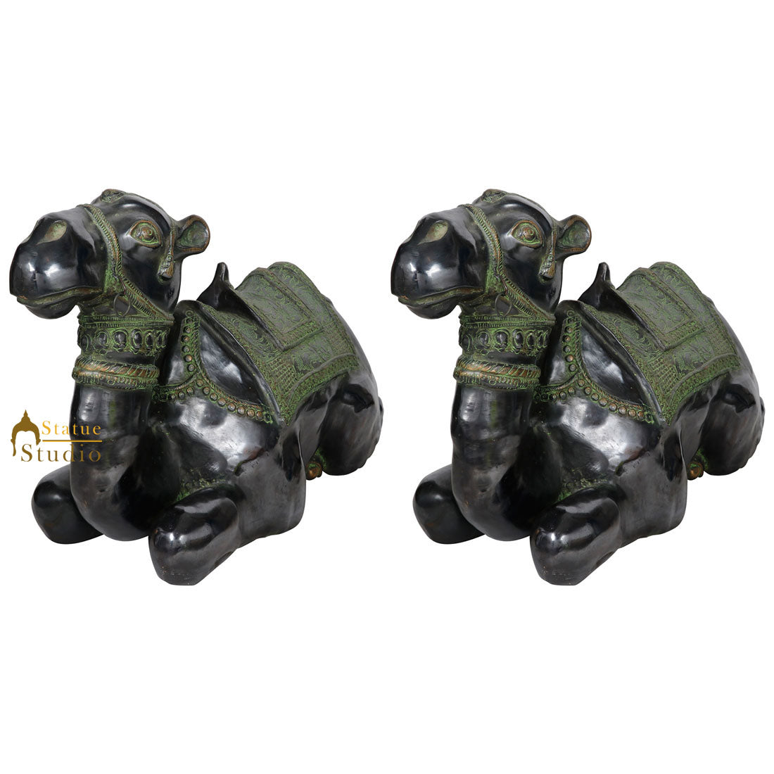 Indian Brass Home Garden Décor Sitting Camel Statue Figurine Showpiece Pair 17" - Image 4