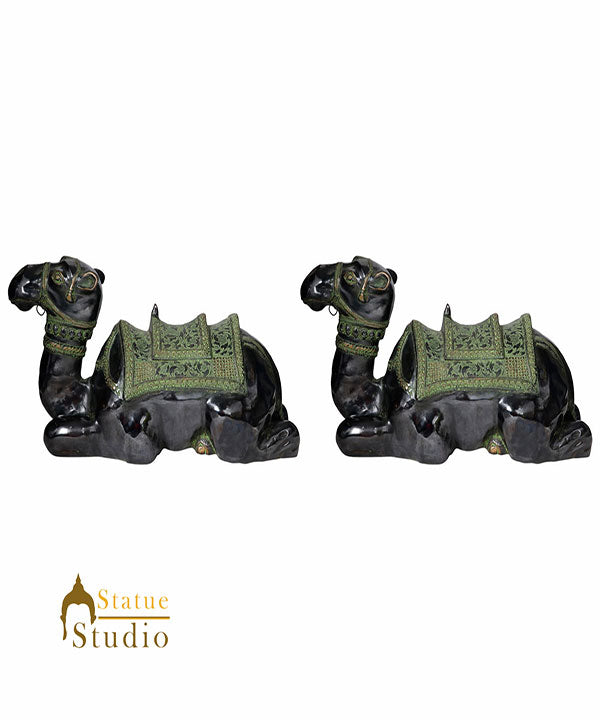 Indian Brass Home Garden Décor Sitting Camel Statue Figurine Showpiece Pair 17" - Image 2