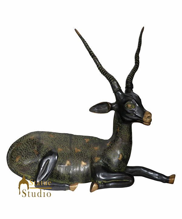 Indian Brass Home Garden Décor Sitting Deer Statue Figurine Showpiece Pair 17" - Image 2