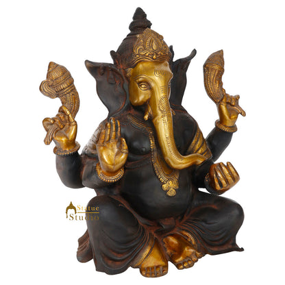 Antique Finish Brass Hindu God Lord Ganesha Statue Spiritual Décor Fine Idol 20" by vendor-unknown - Hindu Gods (View 3)