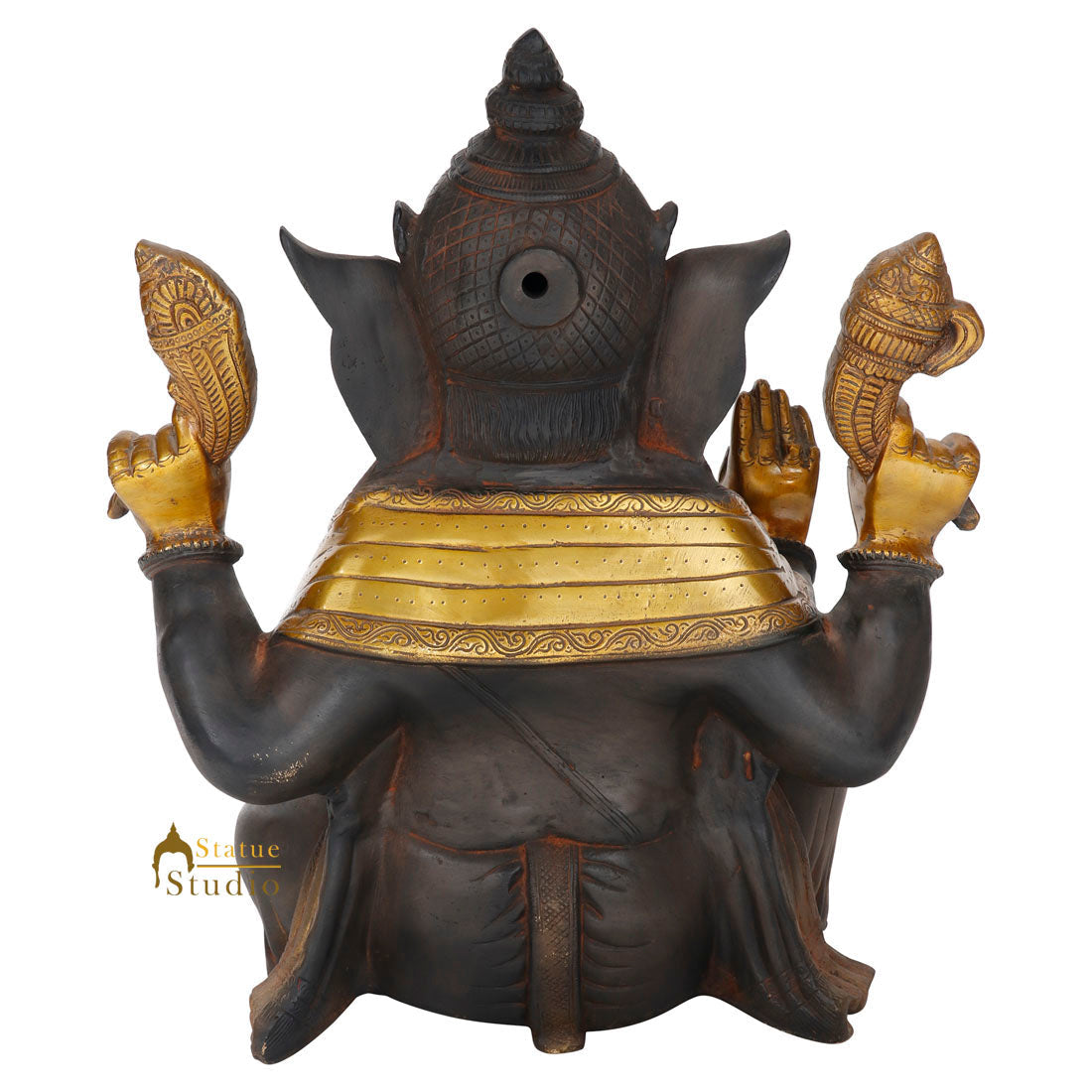 Antique Finish Brass Hindu God Lord Ganesha Statue Spiritual Décor Fine Idol 20" - Image 4