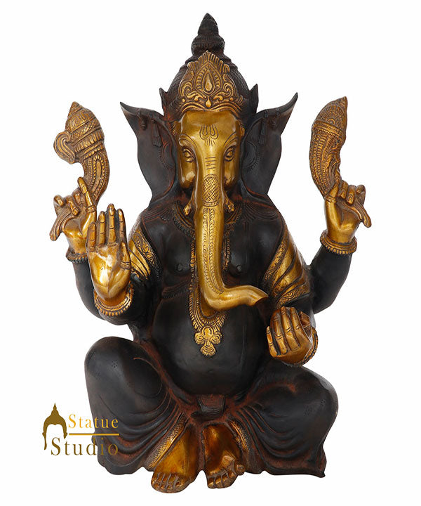 Antique Finish Brass Hindu God Lord Ganesha Statue Spiritual Décor Fine Idol 20" - Eco-friendly - Sama Homes