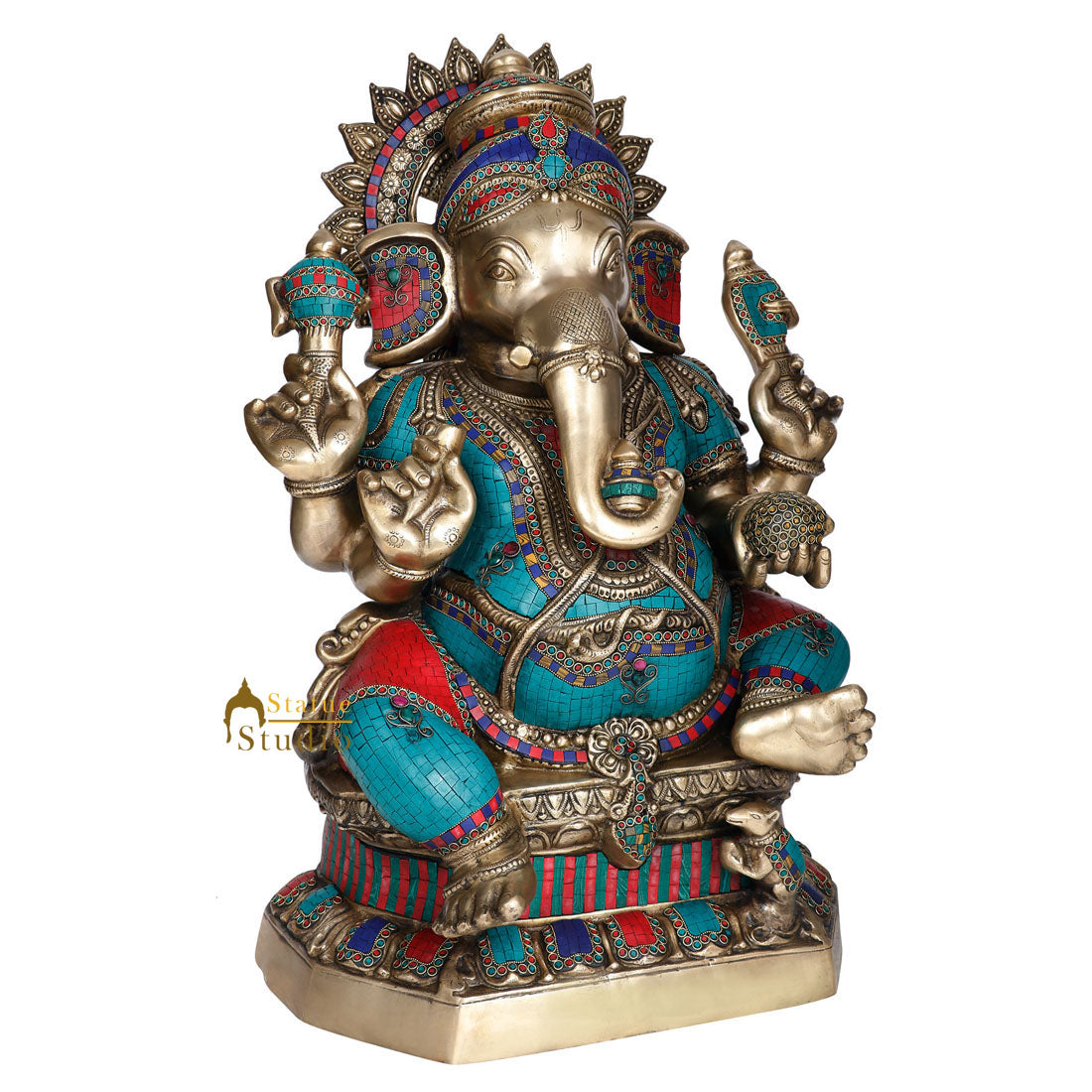 Large Size Fine Inlay Work Lord Ganesha Idol Ganpati Moorti Décor Statue 3 Feet