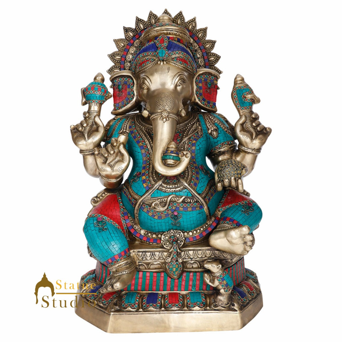 Large Size Fine Inlay Work Lord Ganesha Idol Ganpati Moorti Décor Statue 3 Feet - Image 2