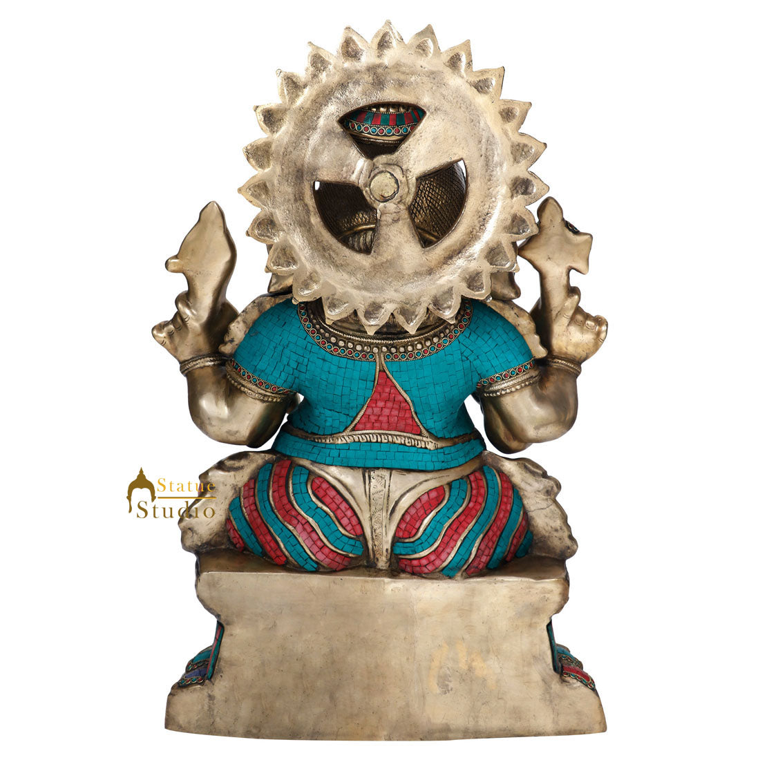 Large Size Fine Inlay Work Lord Ganesha Idol Ganpati Moorti Décor Statue 3 Feet - Image 4