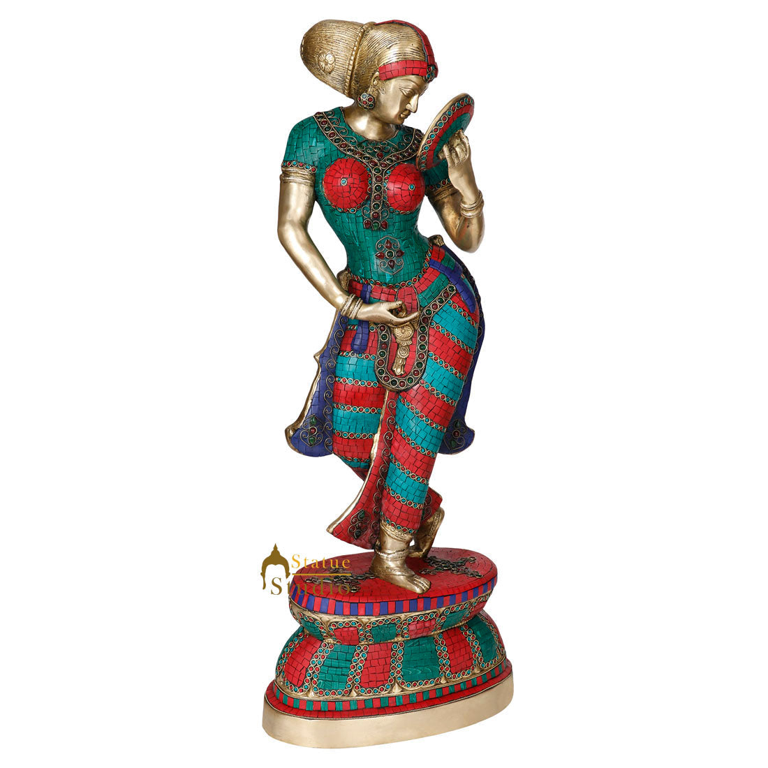 Indian Celestial Lucky Decor Standing Lady With Mirror Statue Showpiece 3 Feet