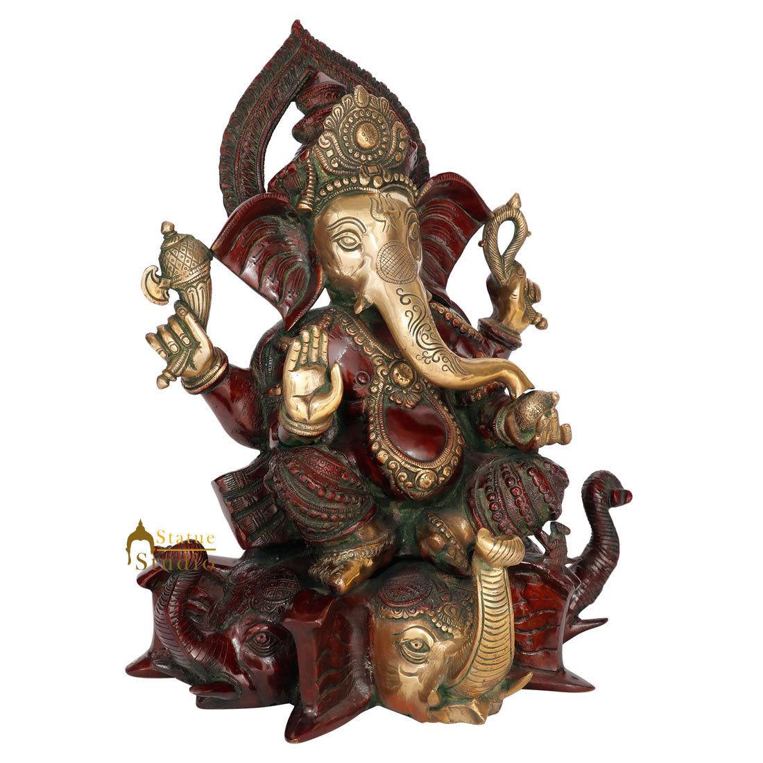 Indian Brass Handicraft Ganesha Lambodar Ganpati Idol Decor Statue Figurine 18" - Image 3