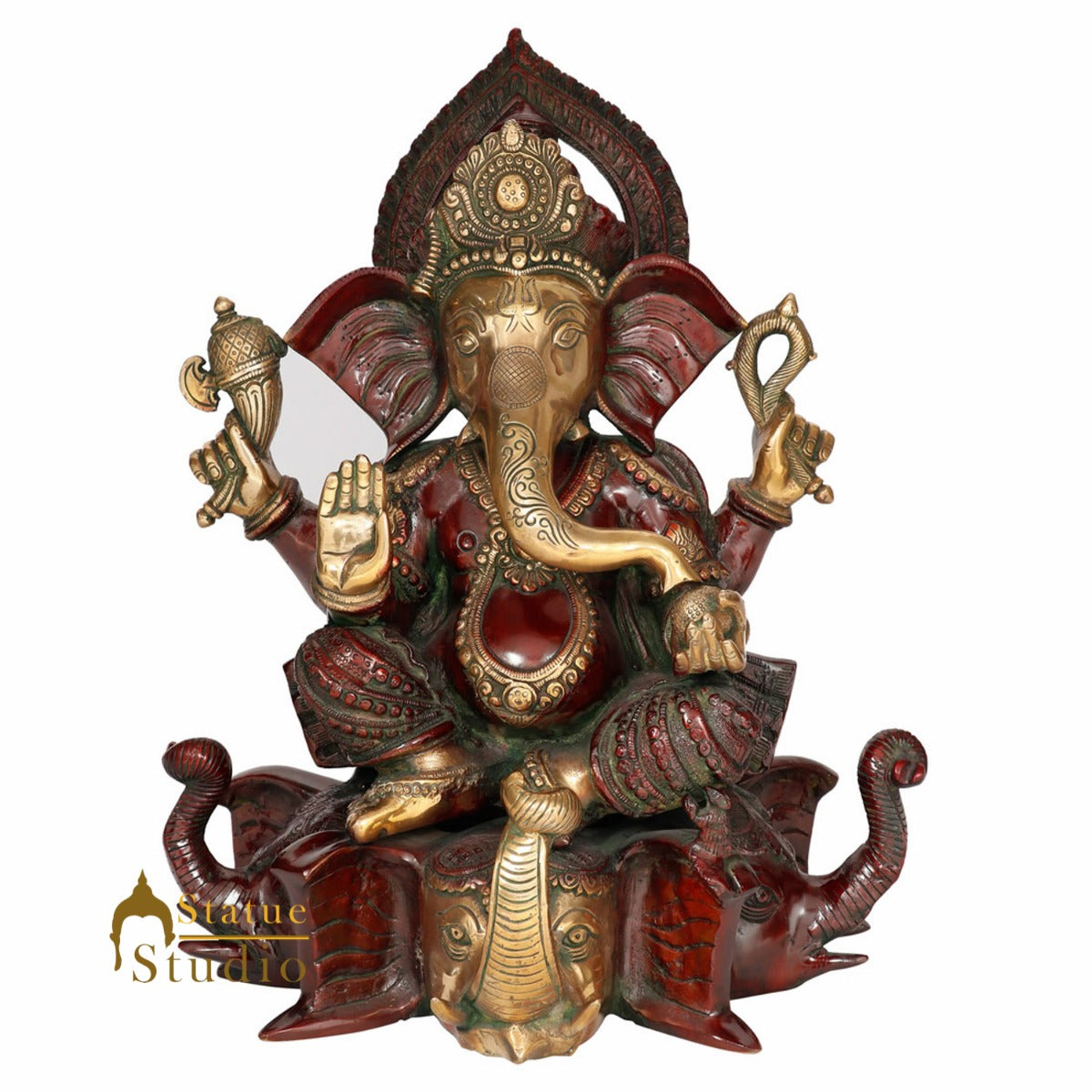 Indian Brass Handicraft Ganesha Lambodar Ganpati Idol Decor Statue Figurine 18" - Image 2