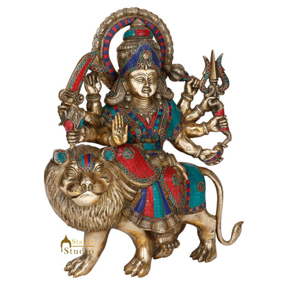 Indian Hindu Goddess Durga Sherawali With Lion Statue Temple Inlay Idol 2 Feet by vendor-unknown - Hindu Gods (View 3)