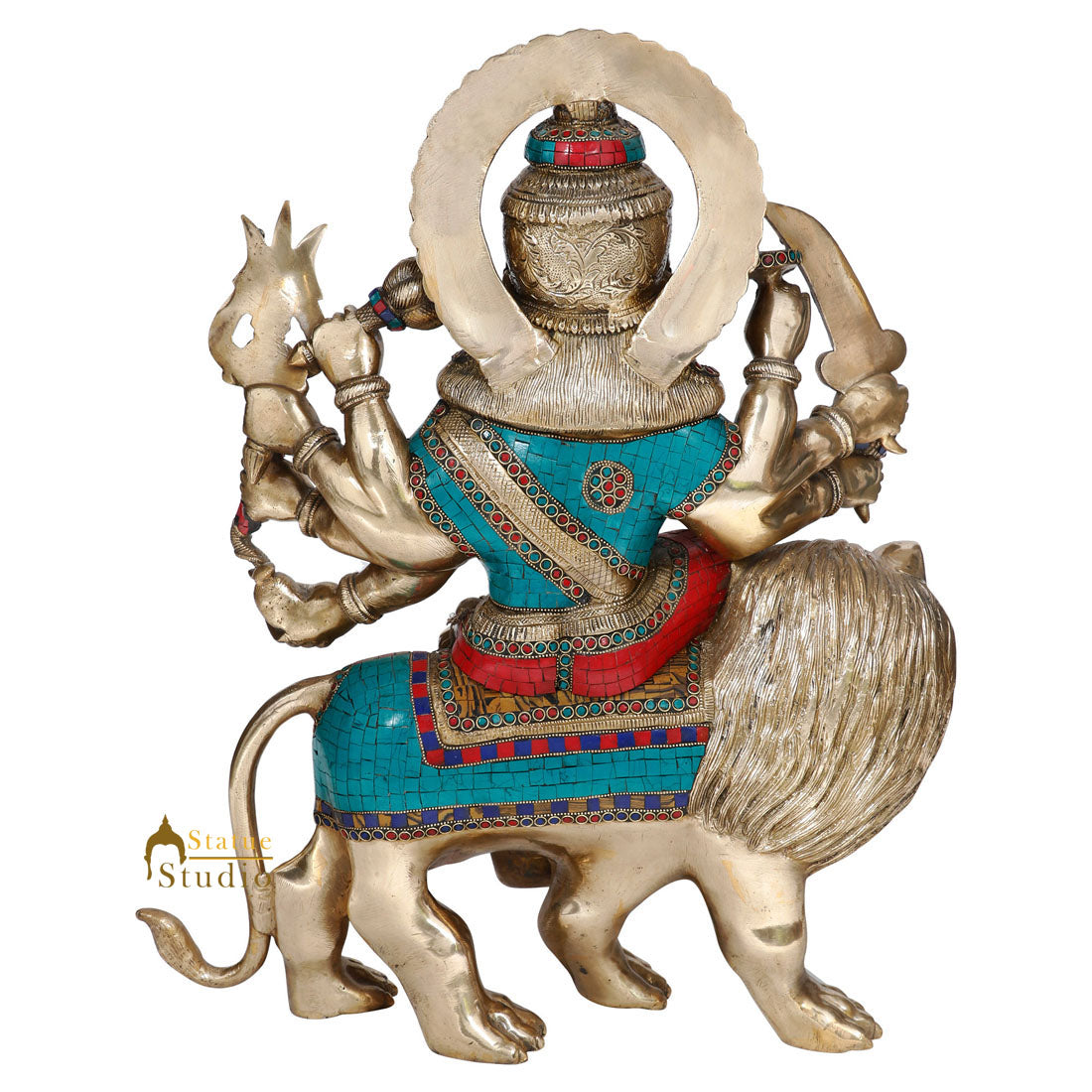 Indian Hindu Goddess Durga Sherawali With Lion Statue Temple Inlay Idol 2 Feet