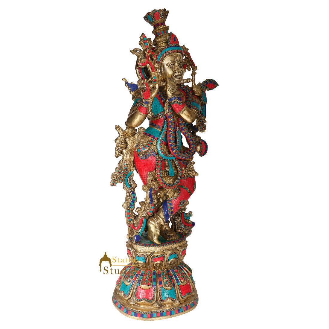 Large Size Fine Inlay Work Lord Krishna Idol Décor Gift Murti Statue 4 Feet