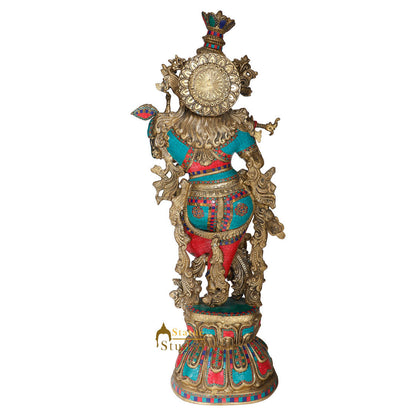 Large Size Fine Inlay Work Lord Krishna Idol Décor Gift Murti Statue 4 Feet by vendor-unknown - Hindu Gods (View 4)