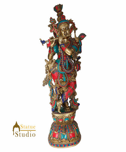 Large Size Fine Inlay Work Lord Krishna Idol Décor Gift Murti Statue 4 Feet by vendor-unknown - Hindu Gods (View 2)