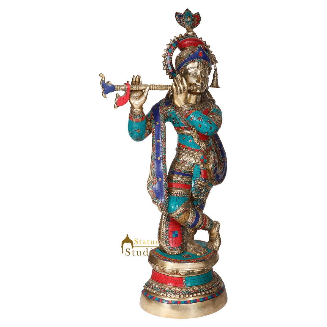 Large Size Fine Inlay Work Lord Krishna Idol Décor Gift Murti Statue 3 Feet - Image 3