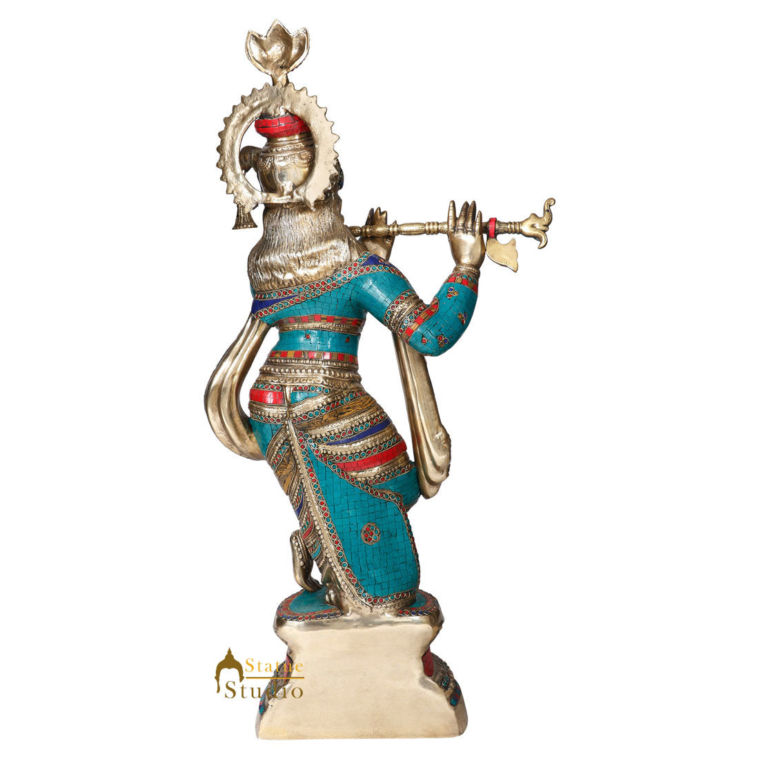 Large Size Fine Inlay Work Lord Krishna Idol Décor Gift Murti Statue 3 Feet