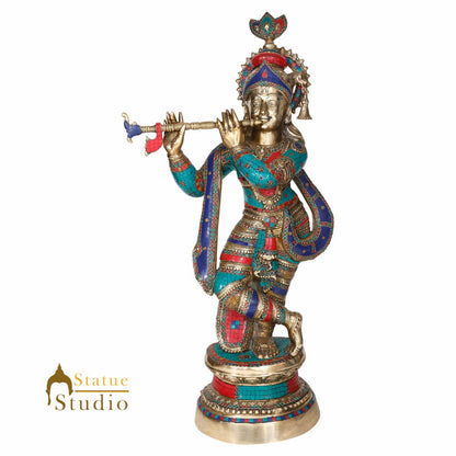 Large Size Fine Inlay Work Lord Krishna Idol Décor Gift Murti Statue 3 Feet by vendor-unknown - Hindu Gods