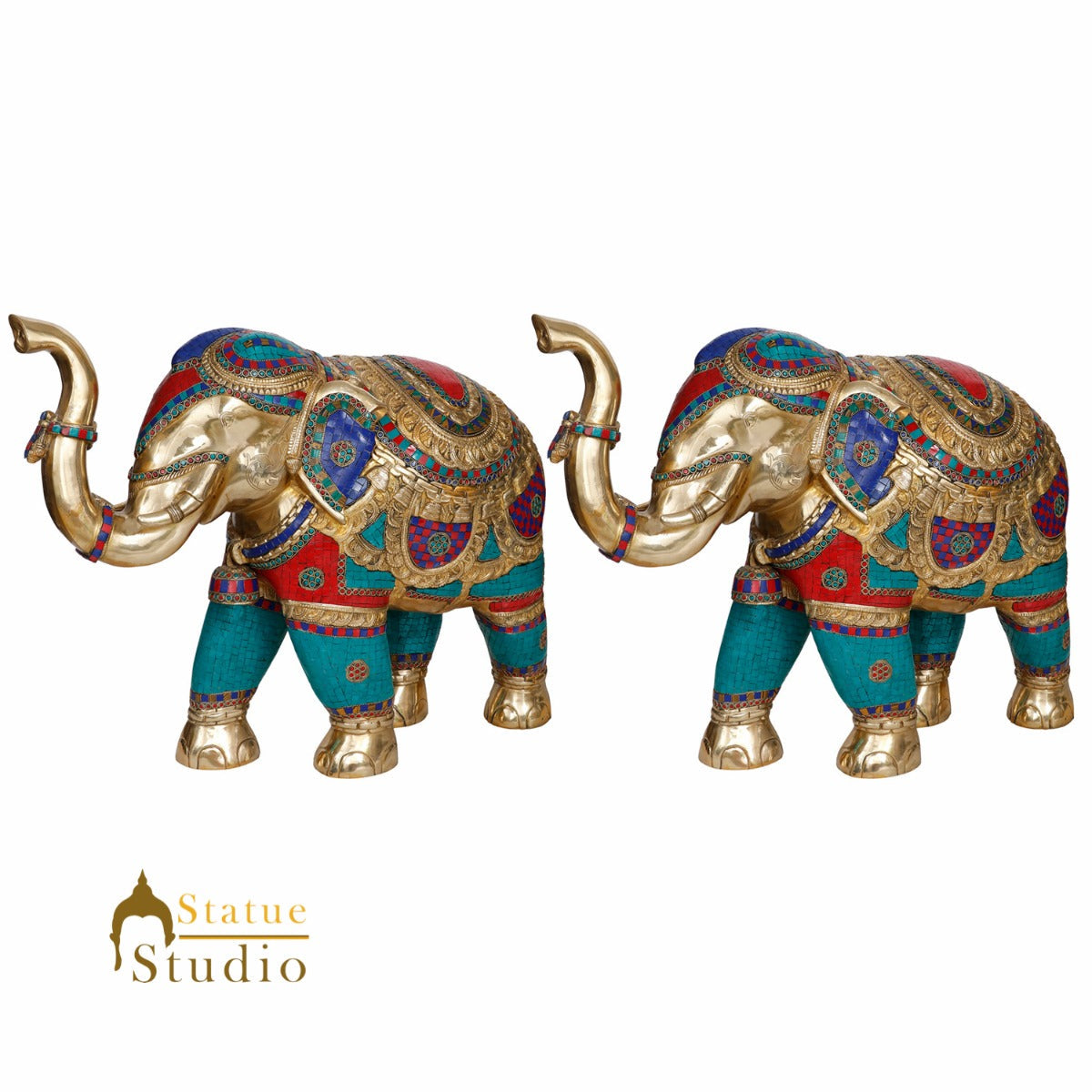 Large Brass Elephant Pair Vastu Fengshui Figure Statue Idol Décor Showpiece 21" - Eco-friendly - Sama Homes