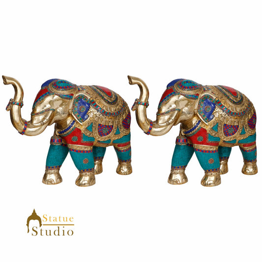 Large Brass Elephant Pair Vastu Fengshui Figure Statue Idol Décor Showpiece 21"