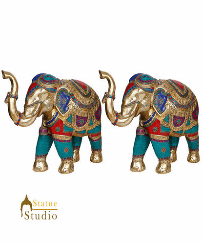 Large Brass Elephant Pair Vastu Fengshui Figure Statue Idol Décor Showpiece 21" by vendor-unknown - Decor (View 2)