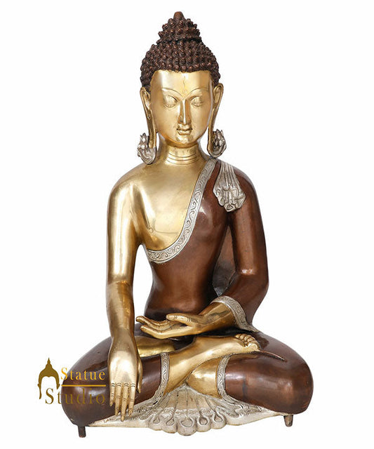 Chinese Brass Buddhist Feng Shui Vastu Home Office Décor Buddha Statue Idol 21"