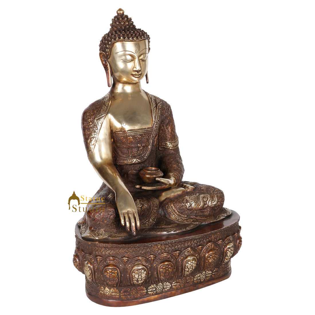 Indian Handmade Brass Bronze Buddhist Buddha Lucky Vastu Home Décor Statue 21"