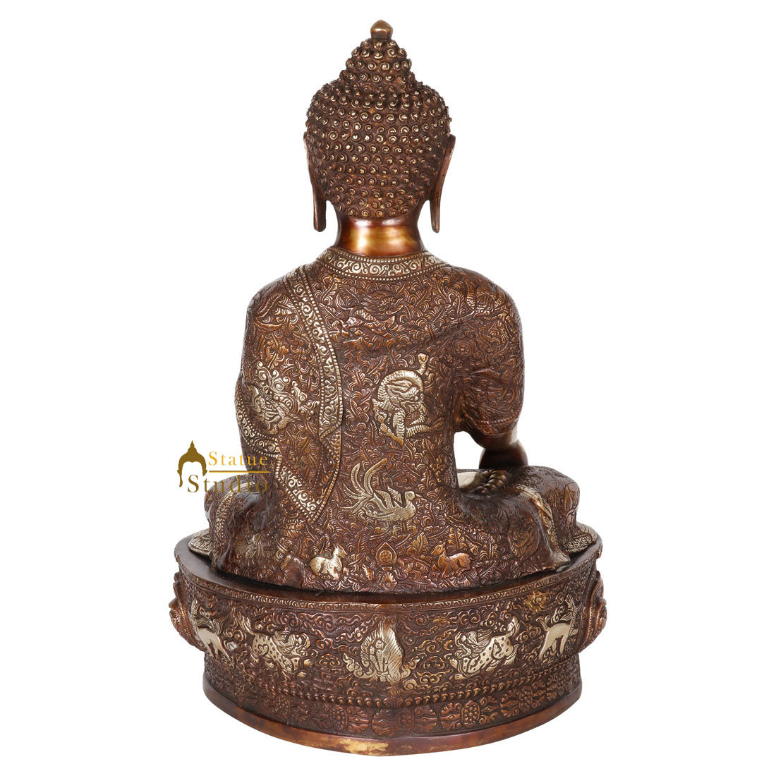 Indian Handmade Brass Bronze Buddhist Buddha Lucky Vastu Home Décor Statue 21" - Image 4