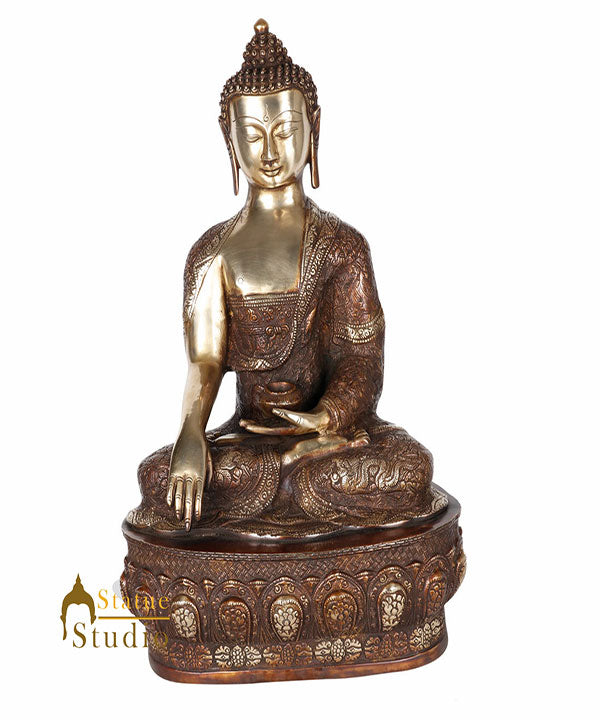 Indian Handmade Brass Bronze Buddhist Buddha Lucky Vastu Home Décor Statue 21"